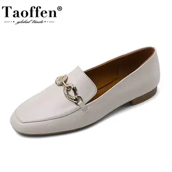 

Taoffen Genuine Leather Office Lady Flats Shoes Woman Buckle Fashion Loafer Shoes Casual Daily Work Dress Footwear Size 34-39