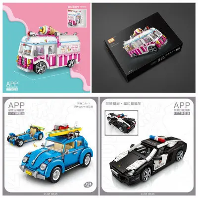 

LOZ Small Particles Building Blocks Sweetheart Ice Cream Cart Mini Ice Cream Truck Inserted Building Blocks Car Model Toy 1112