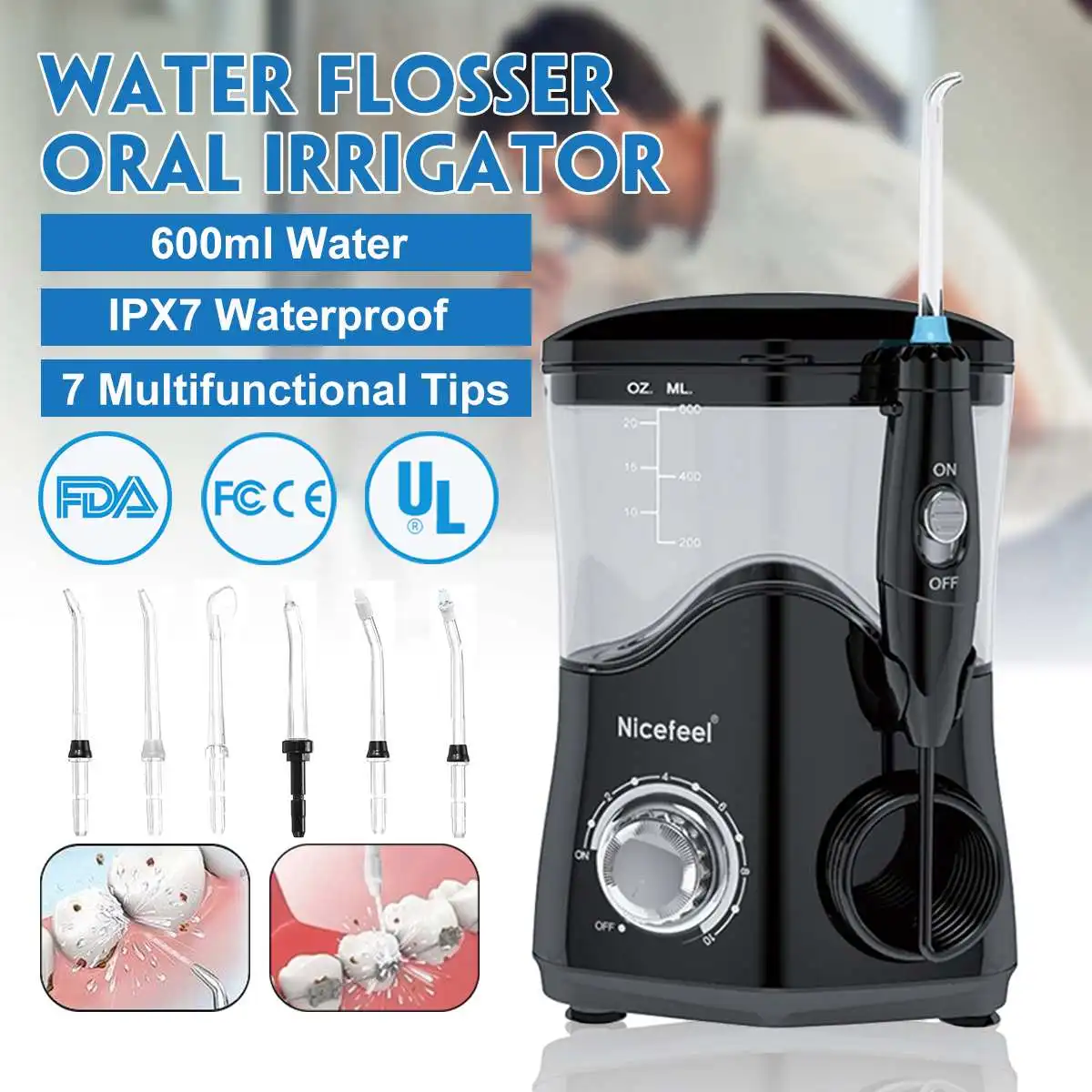 

7 Nozzle Nicefeel Oral Irrigator Dental Toothbrushing Irrigator Water Pulse Tooth Irrigator Water Jet for Brushing Teeth Cleaner
