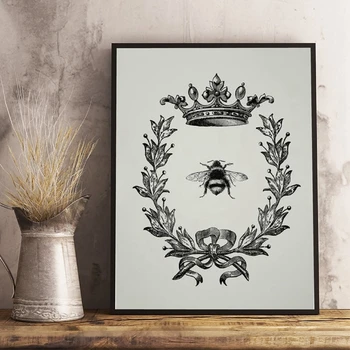 

Bee Queen Prints Rustic Wall Art Picture Farmhouse Decor , Bee and Wreath Vintage Poster French Country Home Art Canvas Painting