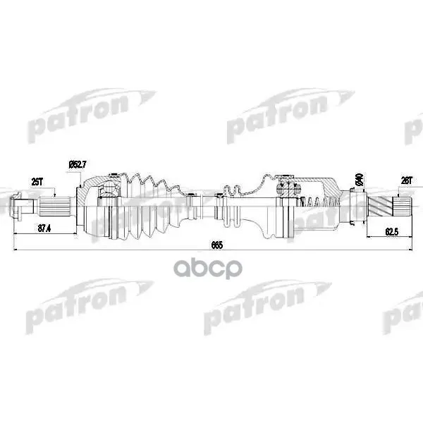 Полуось Передняя Левая 25x660x53x26 Renault Megane Ii 1.5dci 02-, Scenic Ii 1.5dci 03- PATRON арт. PDS0244