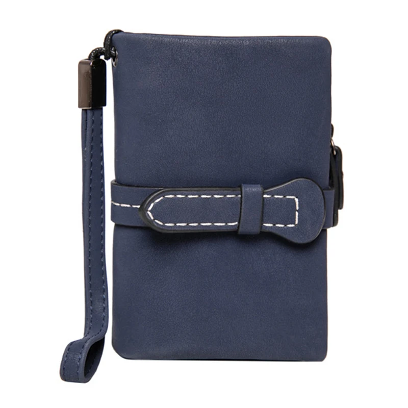Navy Blue Стильный клатч-кошелек на застежке, женский короткий кошелек с ремешком, Женский кошелек из искусственной кожи с тремя отделениями для банковских карт, держателей карт на молнии - Цвет: Navy Blue