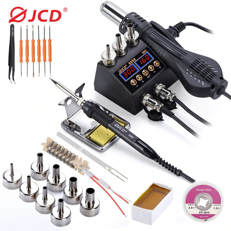 750W SMD Rework Soldering Station 2 in 1 hot air soldering iron LCD Digital display welding station for BGA PCB IC Repair 8898