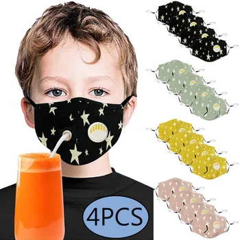 

4pcs Drinking Mask Face Mask With Hole For Straw Kids Reusable Facemask Skin Care Mascarillas Lavables Mask For Face Kids