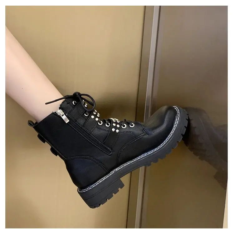 Fujin/женские ботинки; модная зимняя обувь; Прямая поставка; ботильоны с круглым носком на шнуровке; резиновая дышащая обувь на плоской подошве; повседневная женская обувь с перекрестной шнуровкой