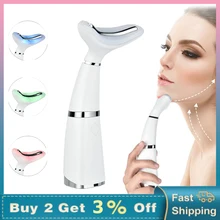 Dispositivo para cuello de doble barbilla, terapia de calefacción de fotones LED, herramienta de cuidado del cuello antiarrugas, vibración, masajeador de estiramiento de piel