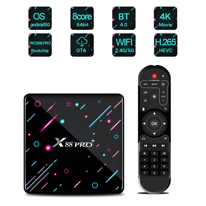 X88Pro + плюс ТВ приставка Смарт Android 9 0 4K медиаплеер RK3368 DRR3 power VR G6110 4 Гб 64 128G