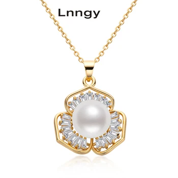 

Lnngy 14K Gold Filled 9.5-10mm Natural Cultured Freshwater Pearl Flower Necklace Women Anniversary Engagement Jewelry Gifts