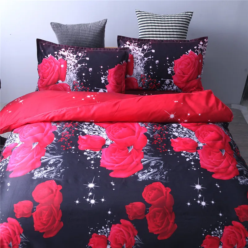 

Black Flower Printing Bedding Set Wedding Gift Queen Size 2pcs/3pcs/4pcs Floal Duvet Cover Set Bed Linen Quilt Cover