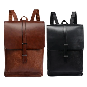 

Retro Men's Laptop Backpack Briefcase Fashion PU Leather Travel Casual Backpack Teen Student Schoolbag