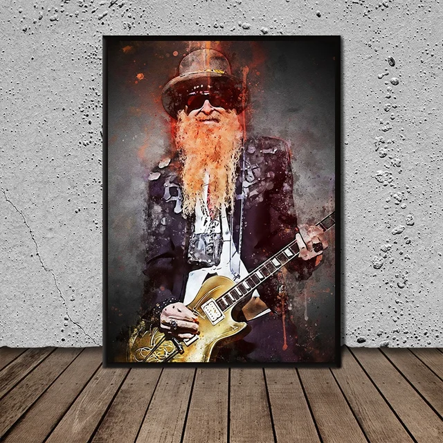 Billy Gibbons ZZ Top Guitarist and Singer Painting Printed on Canvas 1