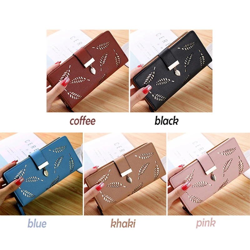 Новинка 2019 Женский кошелек длинный стильный однотонный модный клатч с вырезами