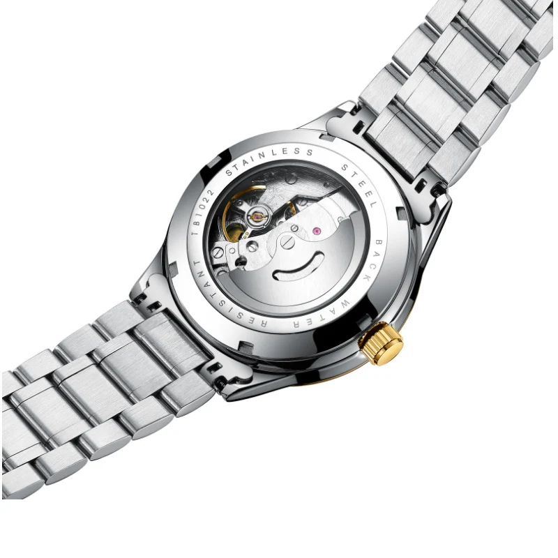 Men's Waterproof Tourbillon Steel Belt Automatic Mechanical Watch With Diamond Face Luminous Calendar Leisure Mechanical Table