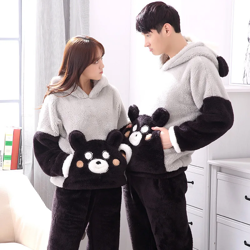 Новинка женский зимний пижамный комплект с милым медведем плотная Теплая