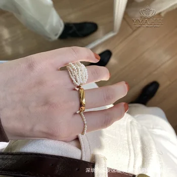 

American Ins Retro Hot Style Heavy Handicraft Cotton Thread Braided Multilayer Natural Freshwater Pearl Ring Female