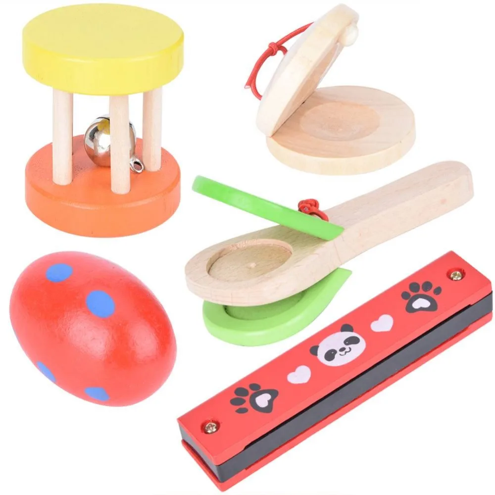 Wooden Baby Toys Rattle Bell Puzzle Sound Handbell Toy Musical Instrument Educational Rattles Toys for Newborn Baby Toys Gifts