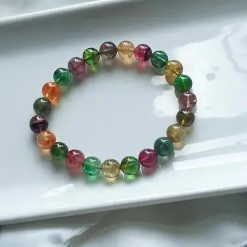 

Natural Colorful Tourmaline Quartz Bracelet Clear Round Beads 8.4mm From Brazil Women Men Crystal AAAAAA