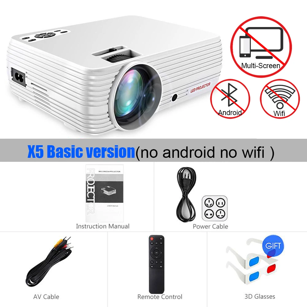 X5 Basic White Мощный 720P проектор X5 Full-HD медиаплеер 3D домашний кинотеатр игра USB подключение телефон ноутбук tf-карта видео проектор Proyector - Цвет: X5 Basic White