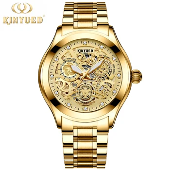 

Top Brand Luxury Gold KINYUED Men Watch Mechanical Automatic Wristwatch Stainless Steel Band Male Clock Skeleton Diamond Dial