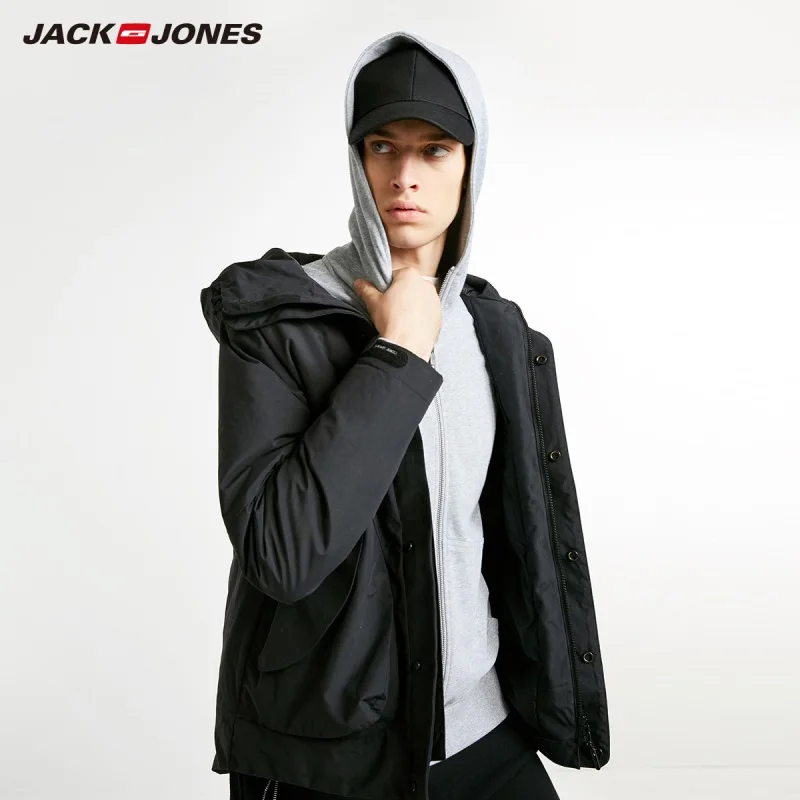 JackJones Мужская Зимняя мода Повседневный пуховик с капюшоном пальто мужская одежда 218312536 - Цвет: Black