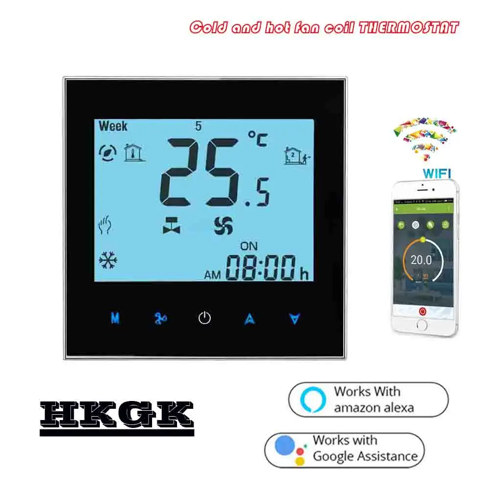 2PIPE Touch screen WIFI thermostat regulator temperature for fan coil unit 24VAC,AC95~240V