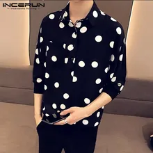 INCERUN Polka Dot Print Men Brand Shirt Lapel Neck Button Streetwear 3/4 Sleeve Camisa Stylish Business Casual Shirts Men
