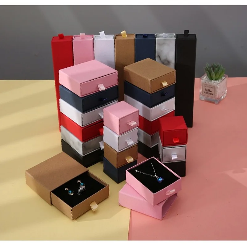 1 Stück bunte Geschenkbox für Ringe, Halsketten, Armbänder, Ohrringe, Geschenk, schicker kleiner Schmuck, Schmuck-Organizer, große Schublade, Karton