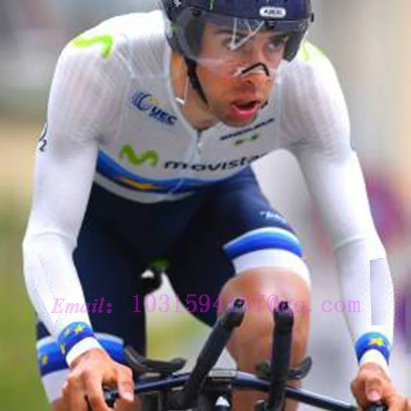 

Movistar Bike Skinsuit Champion UEC Custom Cycling Triathlon One-piece Bodysuit Tri suit Ciclismo Bicycle Uniforme Kit Speedsuit