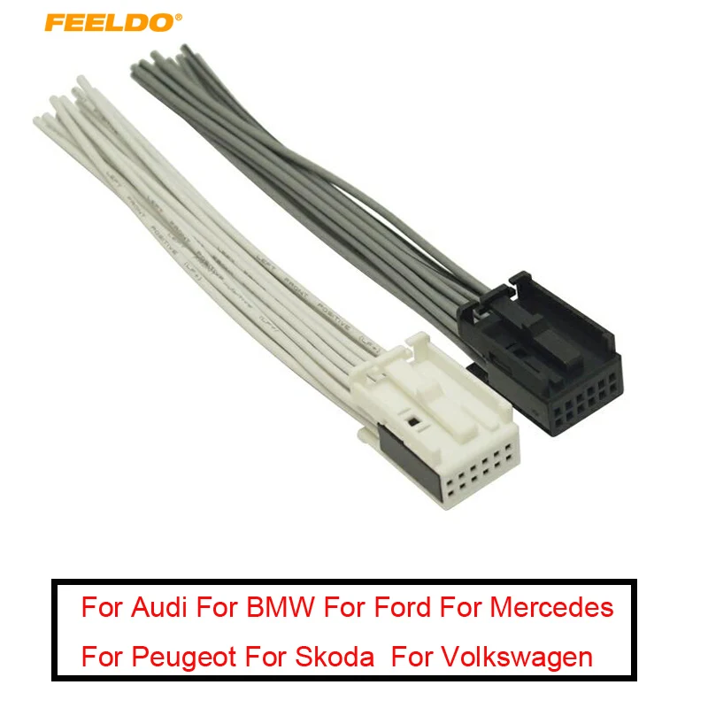 FEELDO 5Pair Car Radio AUX Wire Harness Adapter White/Black Full 12-Pin Connector For Ford/BMW/VW/Peugeot/Opel Stereo | Автомобили и
