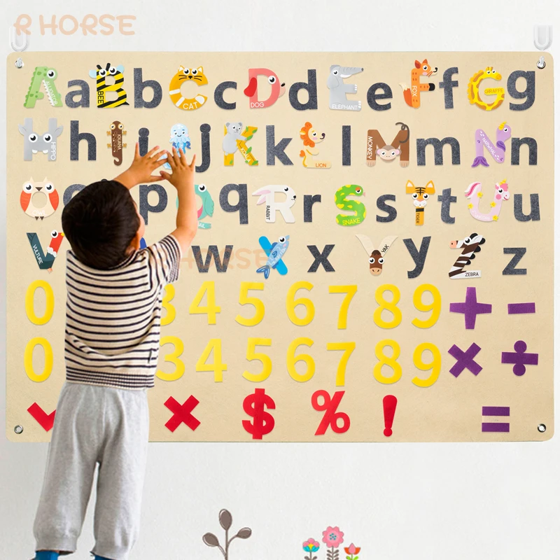 

88Pcs/set Animal Pattern Alphabet Felt Stories Number Board Game Cute Cat Bee Bunny Early Learning Toy Supplies for Kids