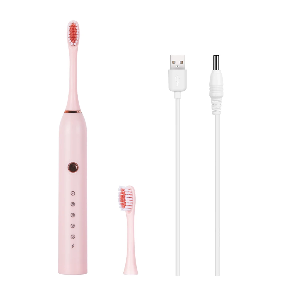 Brush 2 heads P AZDENT USB перезаряжаемая электрическая зубная щетка Розовая белая ультразвуковая Водонепроницаемая зубная щетка 5 режимов чистый мягкий массаж белый Уход за губами - Цвет: Brush 2 heads P