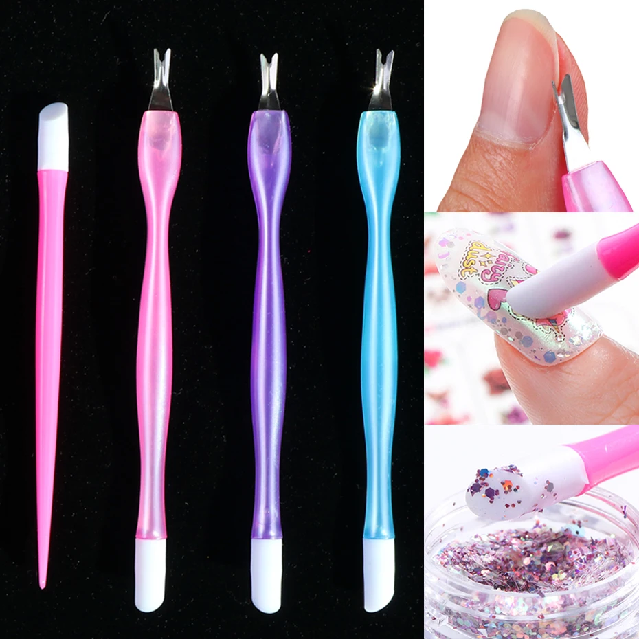 1pcs Dual-end Nail Cuticle Pusher Plastic Rubber Pressure Pen Fork Remover Trimmer Dead Skin Manicure Cleaner Tools JI1563 | Красота и
