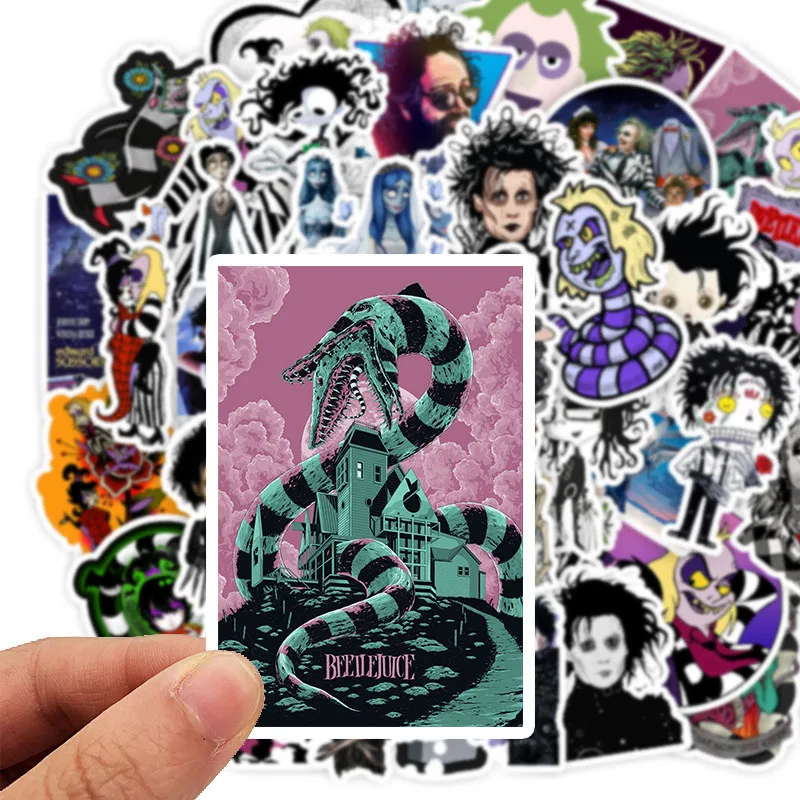 50 шт. Tim Burton Стикеры из фильмов Beetlejuice и труп Невеста наклейки для детский Багаж скейтборд ноутбук детская игрушка