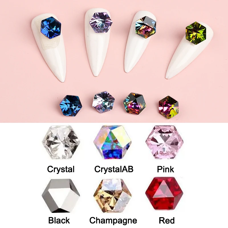 Hexagonal Kaleidoscope Nail Art Decoration Rhinestone High Quality Crystal Glass Fashion 3D Fingernail DIY Accessories 8mm/6mm | Красота и
