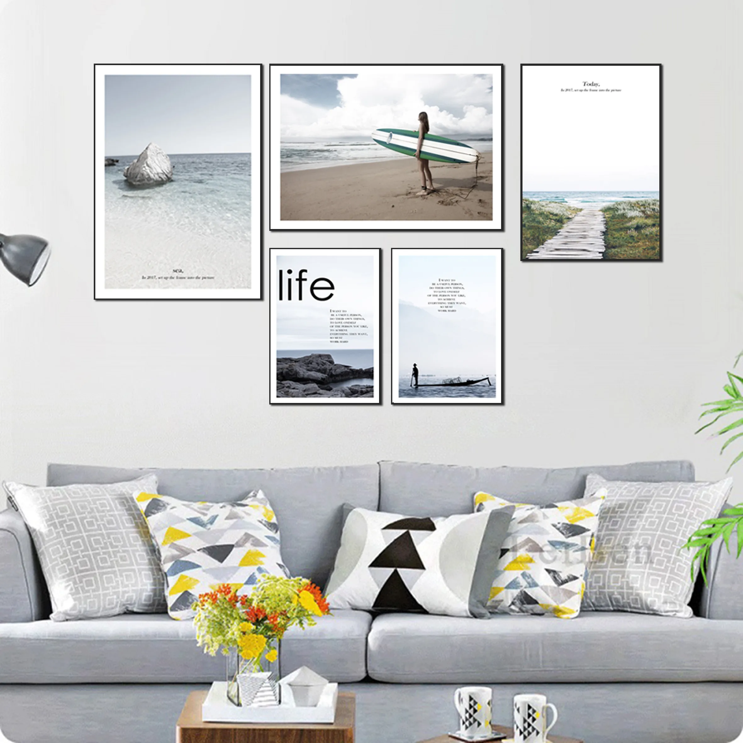 

Nordic Simplicity Landscape Poster Seascape Quotes Canvas Painting Wall Art Print Picture for Home Living Room Cuadros Decor