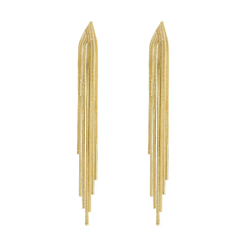 Boucles D’oreilles Longues Pampilles Et Chaîne – En Métal Anti-ternissement, élégant Pour Soirée