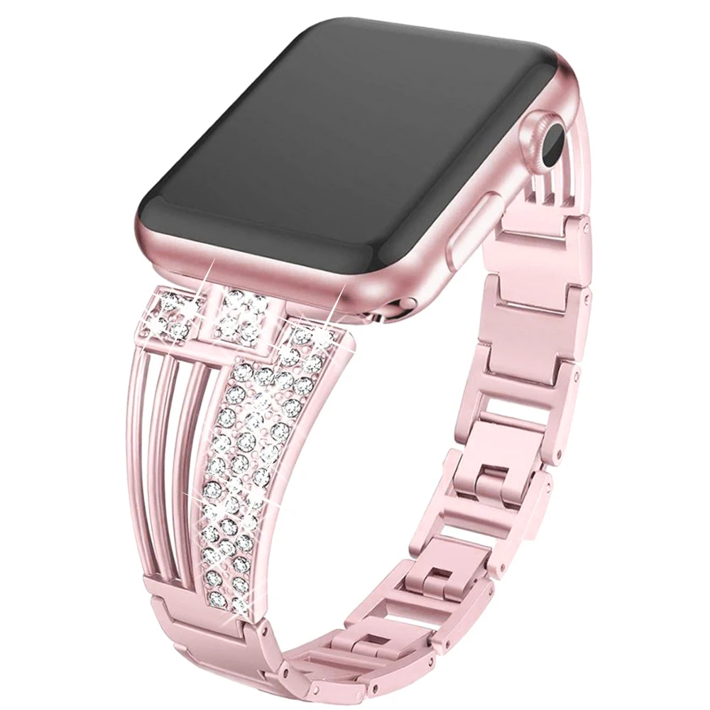 Браслет женский стальной со стразами люксовый браслет для Apple Watch Band 42 мм 38 40 44 Series