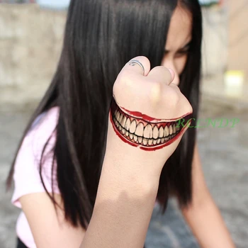 

Waterproof Temporary Tattoo Sticker 3D Halloween Terror Wound tooth red bloody lip Suicide Squad Joker flash tatoo fake tato 7