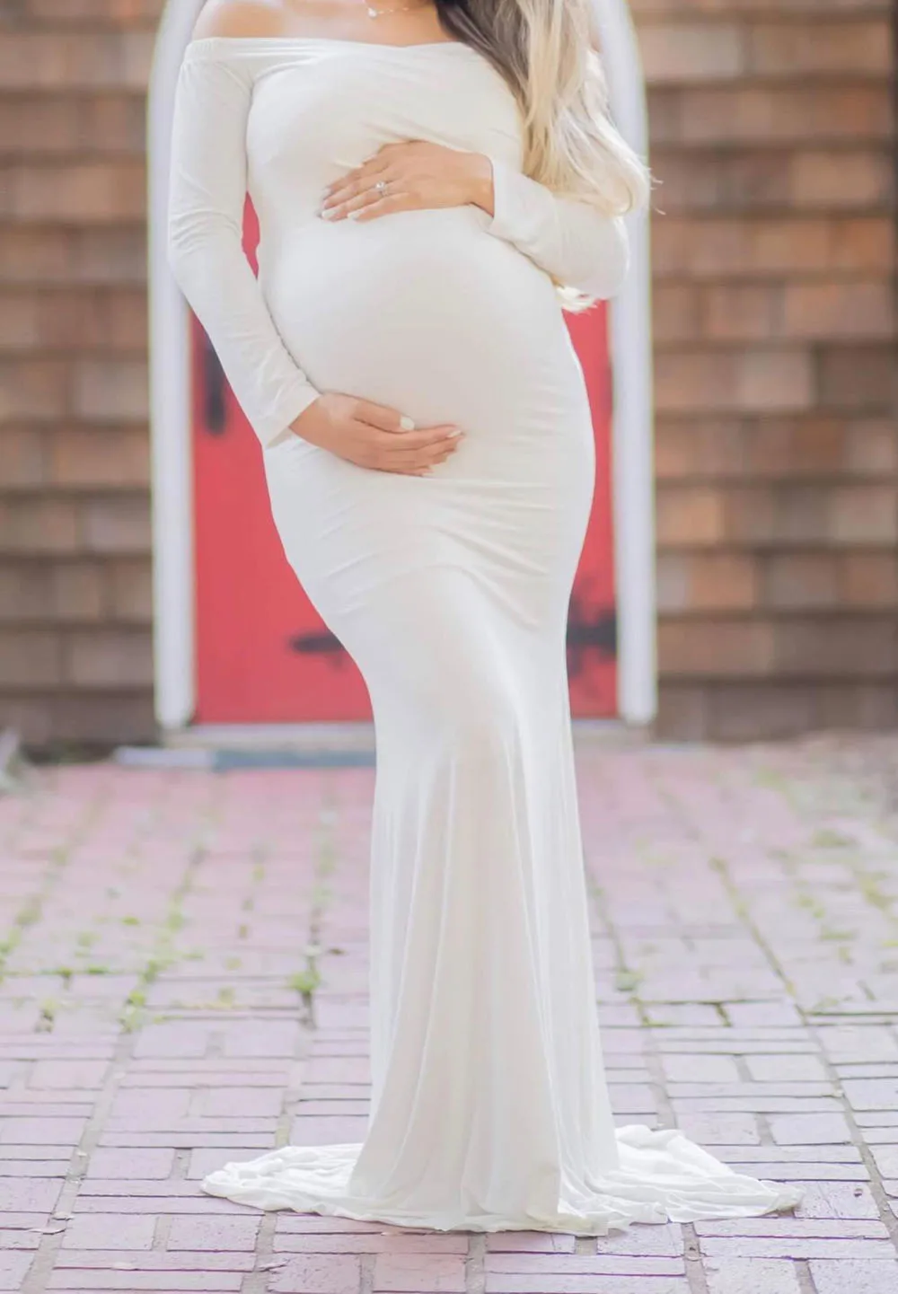 Long Sleeve Maxi Maternity Dress for Photo Shoot Elegant Fitted Gown Pregnancy Dress for Baby Shower Women Photography Prop 2020