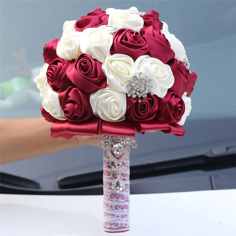 20CM High Quality Artificial Flower Bridesmaid Bouquets Handmade Foam Flowers Bride 's Bouquet Silk Rose Holding Flowers Bouquet
