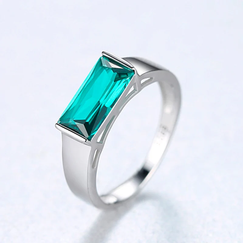 AGLOVER Hot Sale 925 Sterling Silver Ring Green AAA Zircon Rectangular Ring Man Woman Party Wedding Fashion Birthday Gift - Цвет камня: Green