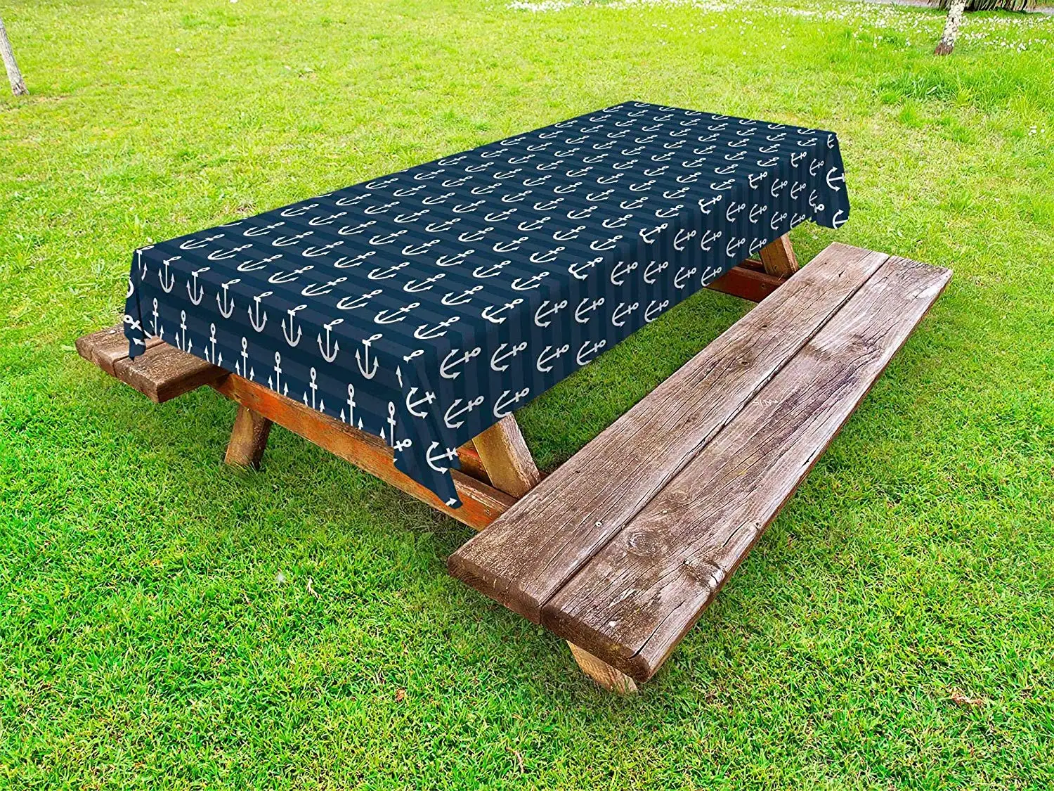 

Nautical Outdoor Tablecloth Anchor Pattern Marine Themed Symmetric Adventure Cottage Ship Boat Motif Decor Picnic Table Cloth