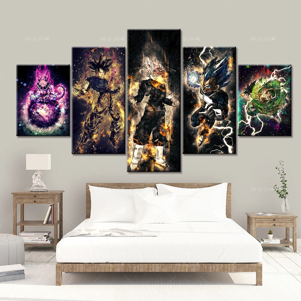 Плакат с героями Аниме Супер Саян Гоку Вегета персонаж Фреска Жемчуг дракона Z настенная живопись холст 5 шт. картина для комнаты домашний декор