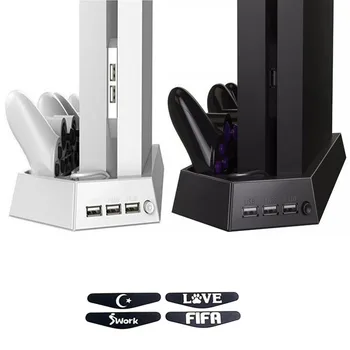 

PS4 Vertical Stand Cooling Fan Cooler for Playstation 4 V1 Controller Charging Dock Station Charging Led Light bar sticker