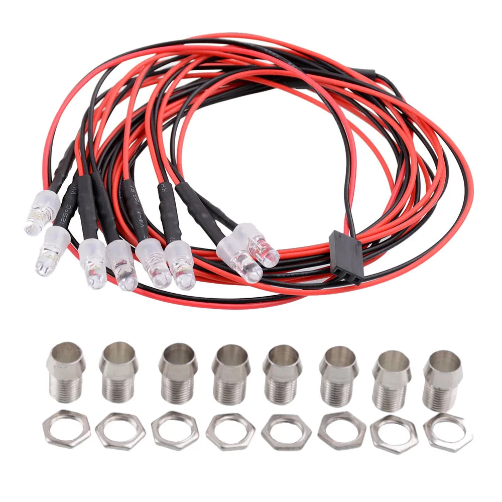 8pcs 5mm LED Light ,Headlight Kit, for 1/5 ,1/8 ,1/10 ,1/12 ,1/16 ,RC Car Truck Model ,White LED ,Red LED Lights