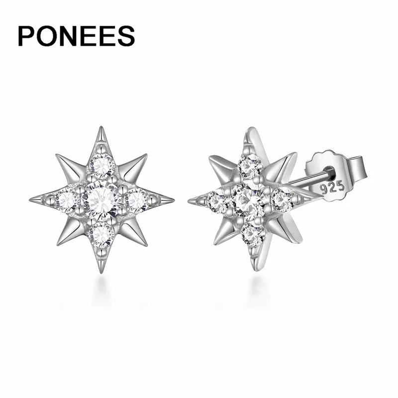 Ponees серьги-гвоздики-серьги ювелирные изделия из жемчуга 925 великолепные браслеты из стерлингового серебра с серебряными звездами висящие серьги-циркония Для женщин Милые простые