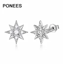 Ponees серьги-гвоздики-серьги ювелирные изделия из жемчуга 925 великолепные браслеты из стерлингового серебра с серебряными звездами висящие серьги-циркония Для женщин Милые простые