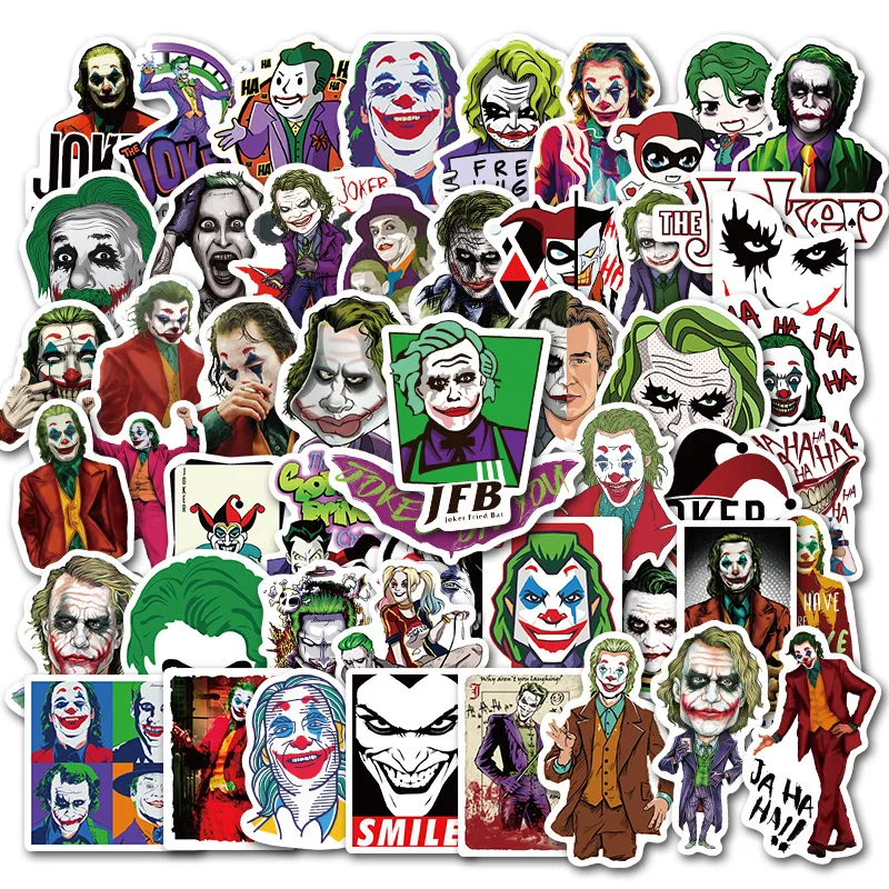 50Pcs The Joker Anime Stickers Cartoon Movie Clown Style Sticker for Laptop Refrigerator Office Guitar Skateboard PVC Waterproof