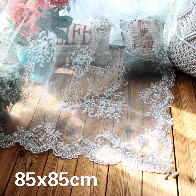 

Luxury European Mesh Embroidery Handmade Beaded Tablecloth Flag Mat Kitchen Restaurant Placemat Coffee Round Table Cloth Tapete