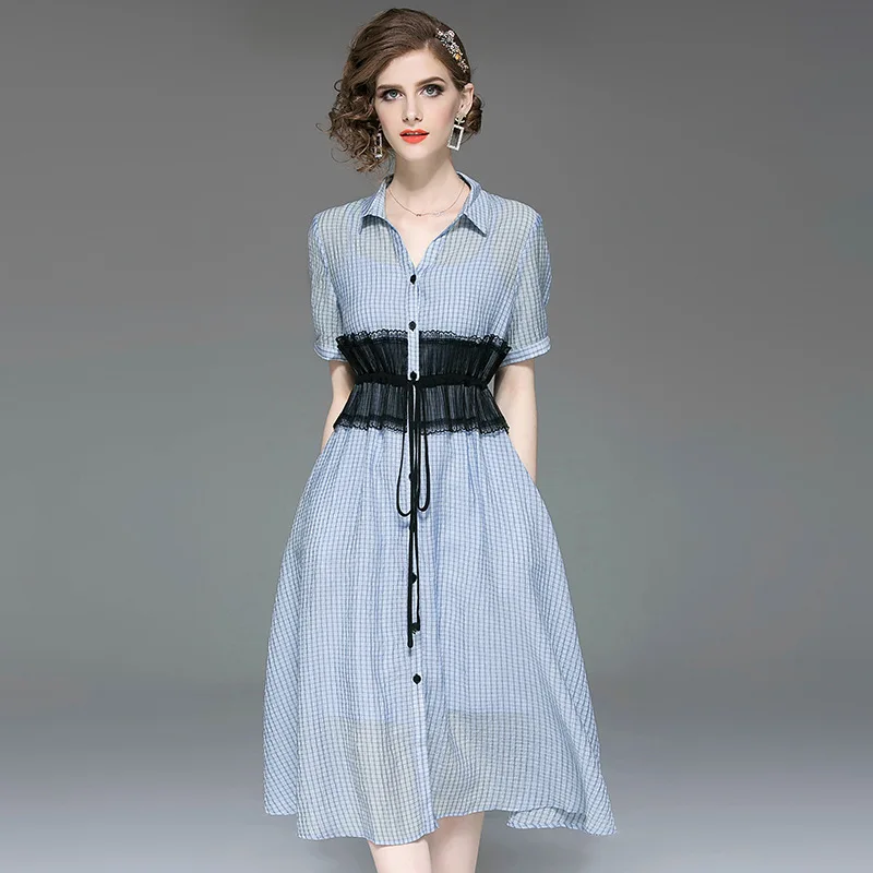 Zomer Slijtage Nieuwe Producten Ol Woon-werkverkeer Fold-Down Kraag Patroon Jurk Plooi Hoge Taille Elastische Taille Shirt Medium -Lengte Jurk Zomer Slijtage Nieuwe Producten Ol Woon-werkverkeer Fold-Down Kraag Patroon Jurk Plooi Hoge Taille Elastische Taille Shirt Medium -Lengte Jurk
